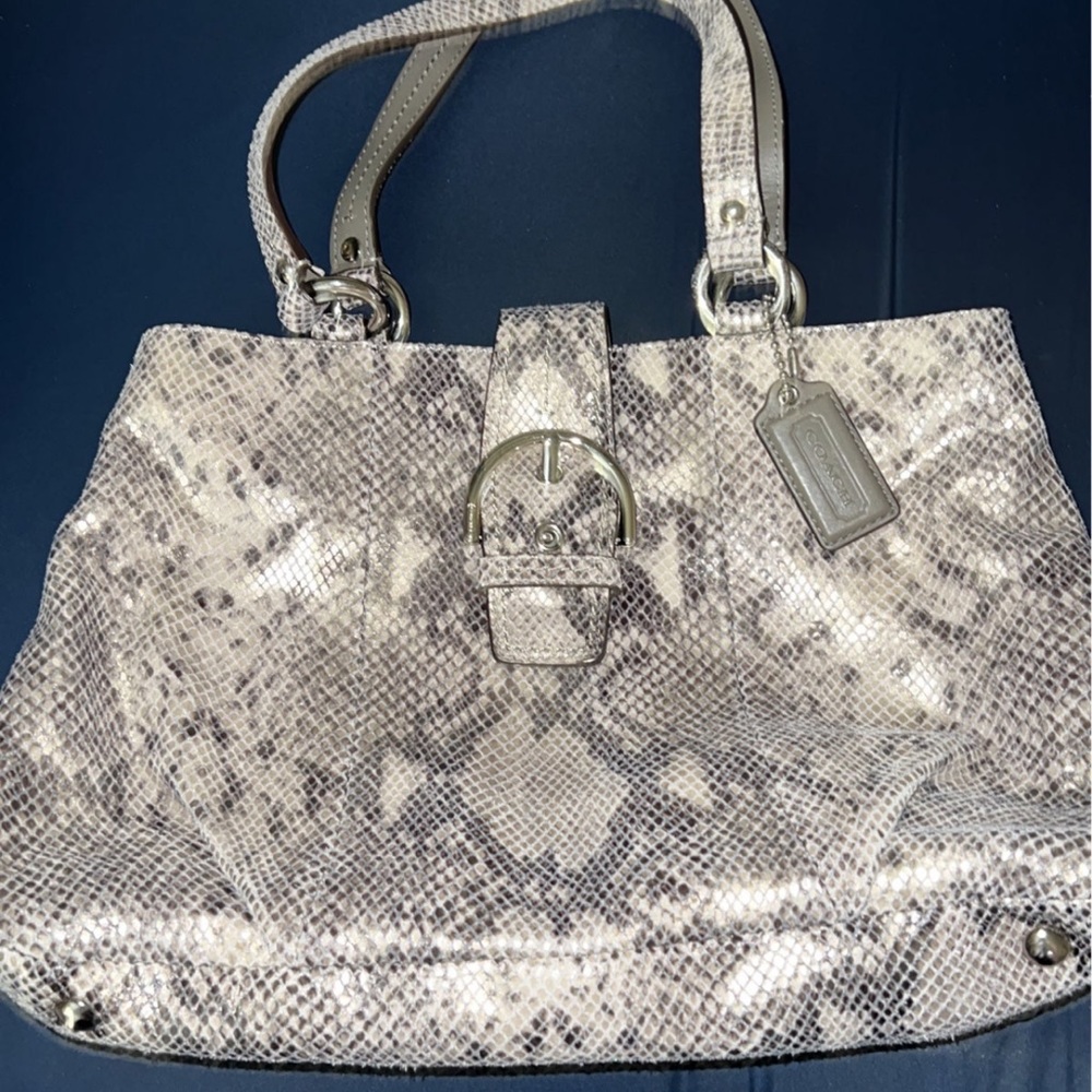 Coach Grey Snake Print Shoulder Bag